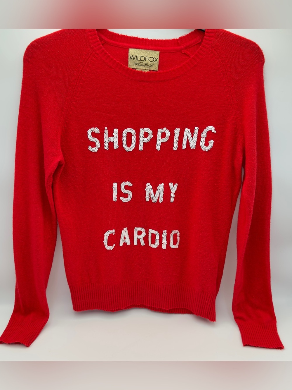 Wildfox Red Crewneck Sweater with White Sequin Lettering